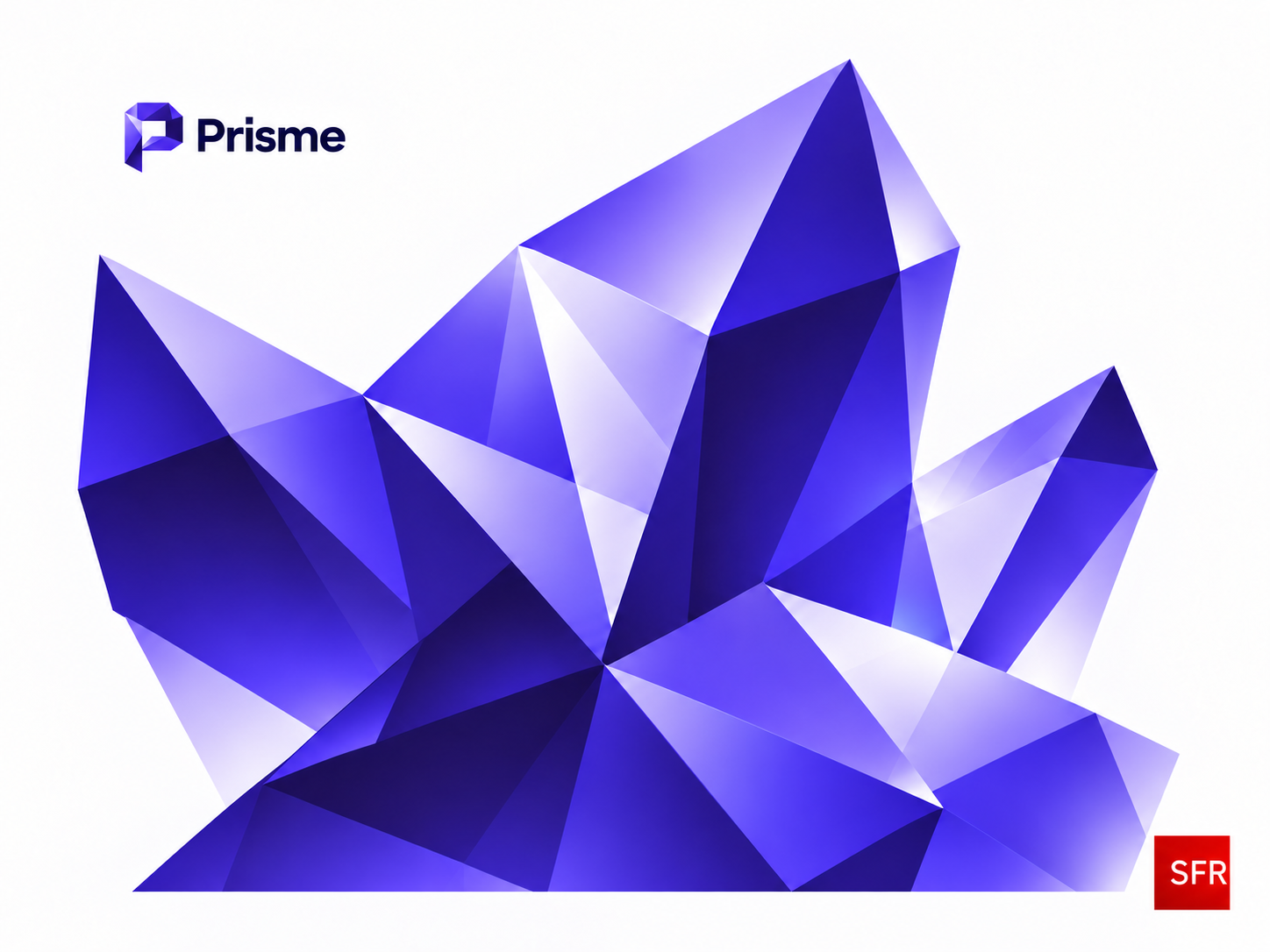 Composition associant le symbole violet de Prisme et le logo rouge de SFR.